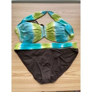 La Blanca by Rod Beattie Brown and Blue/Green Tie Dye Bikini Sz10